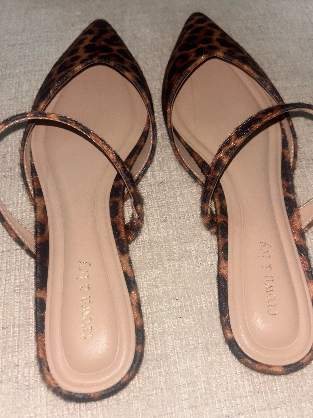 Crown & Ivy 8.5 Leopard Print Pointed Toe Mary Jane Mule Flats Animal Print - Picture 5 of 8